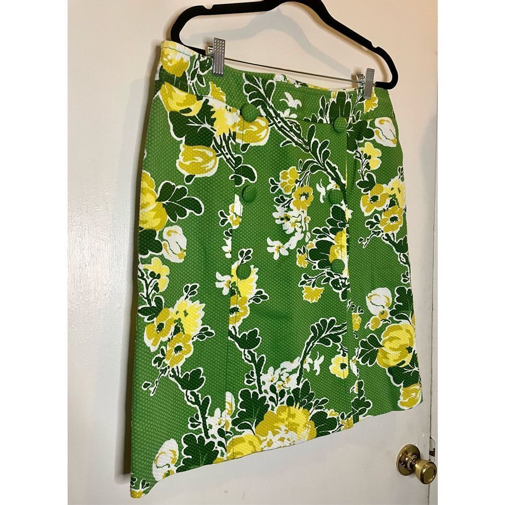 Talbots Vintage inspired faux wrap green and yellow skirt size 12 - Picture 3 of 8